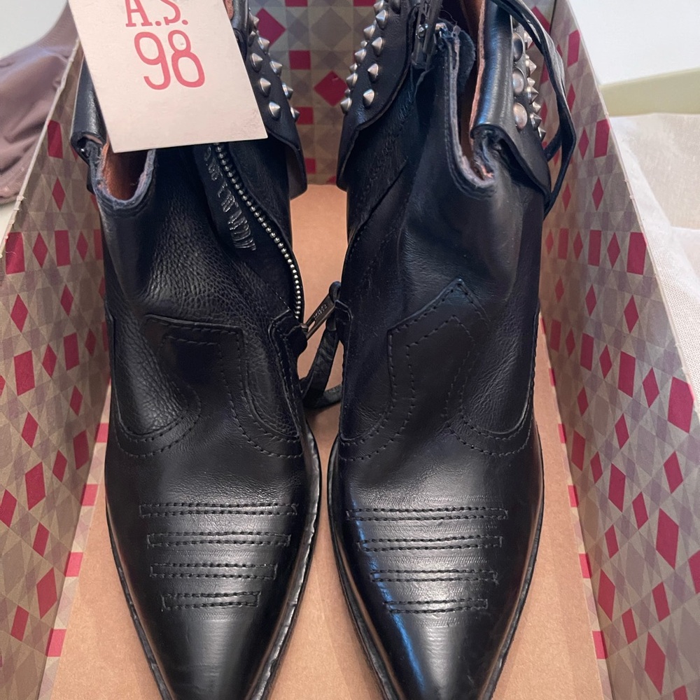 A.S. 98 Black Leather Studded Boots